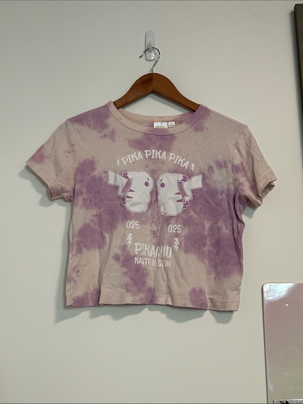 Tie-Dye Pikachu Graphic Crop Tee - Purple and Cream S
